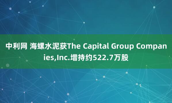 中利网 海螺水泥获The Capital Group Companies,Inc.增持约522.7万股